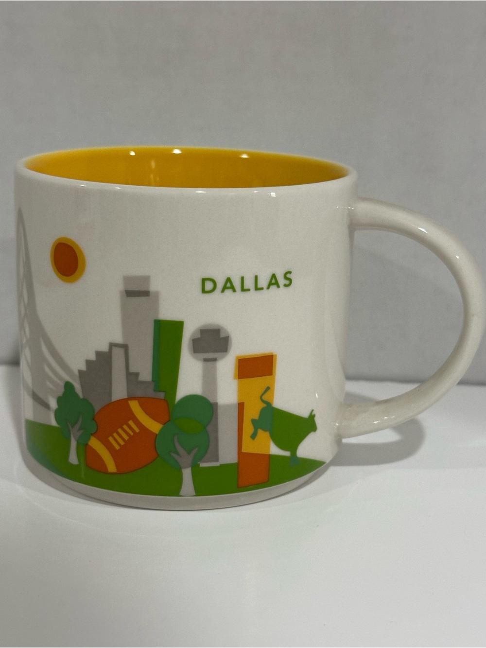 Starbucks Dallas Ceramic Mug - White with Yellow and Green Accents